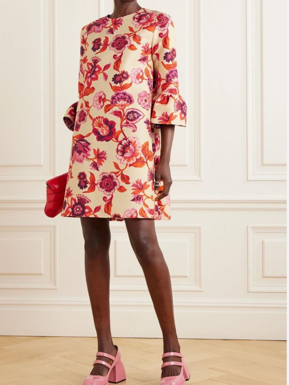 LA Double J Floral Print Wool Blend Dress Size L NWOT